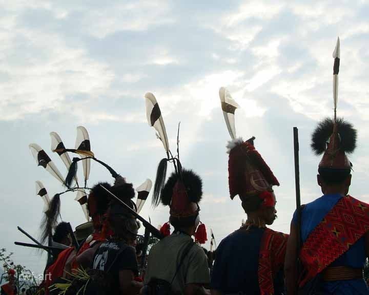 Warriors of the Konyak Tribe in their traditional attire