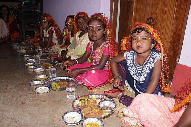 Image of young girls worshipped as goddesses' embodiments